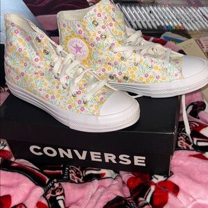 Converse Kids High-Top Sneakers - Floral White and Yellow